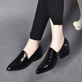 New Genuine Leather Pointed-toe Chunky Heel Shoes Women